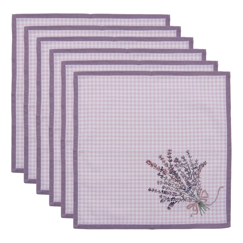 Clayre & Eef Serviettes Coton set de 6 40x40 cm Violet Blanc Coton Carré Lavande