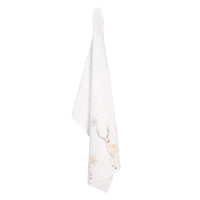 Clayre & Eef Torchon 50x70 cm Blanc Beige Coton Cerf