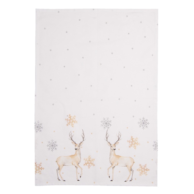 Clayre & Eef Tea Towel  50x70 cm White Beige Cotton Deer