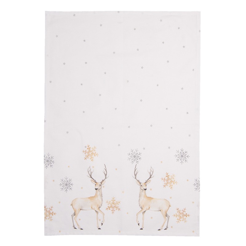 Clayre & Eef Torchon 50x70 cm Blanc Beige Coton Cerf