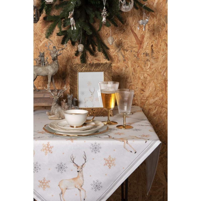 Clayre & Eef Tea Towel  50x70 cm White Beige Cotton Deer