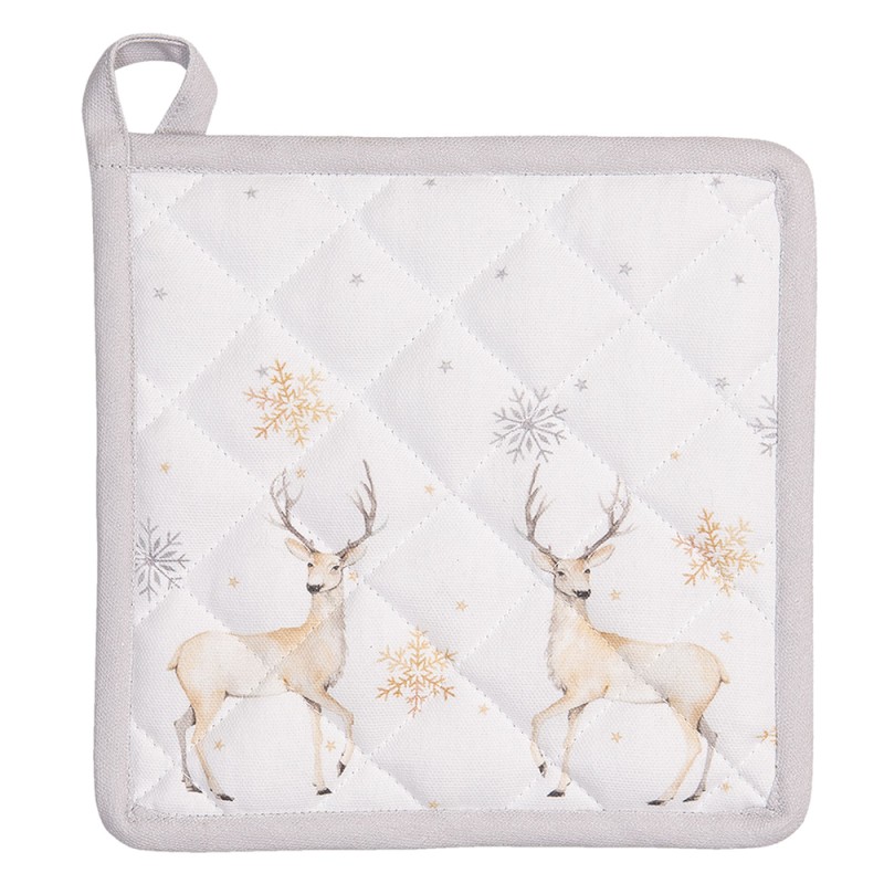 Clayre & Eef Pot Holder 20x20 cm White Beige Cotton Square Deer