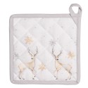 Clayre & Eef Pot Holder 20x20 cm White Beige Cotton Square Deer