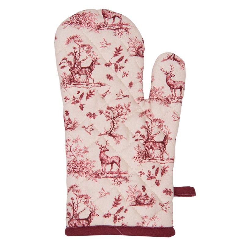 Clayre & Eef Oven Mitt 18x30 cm White Pink Cotton Reindeer