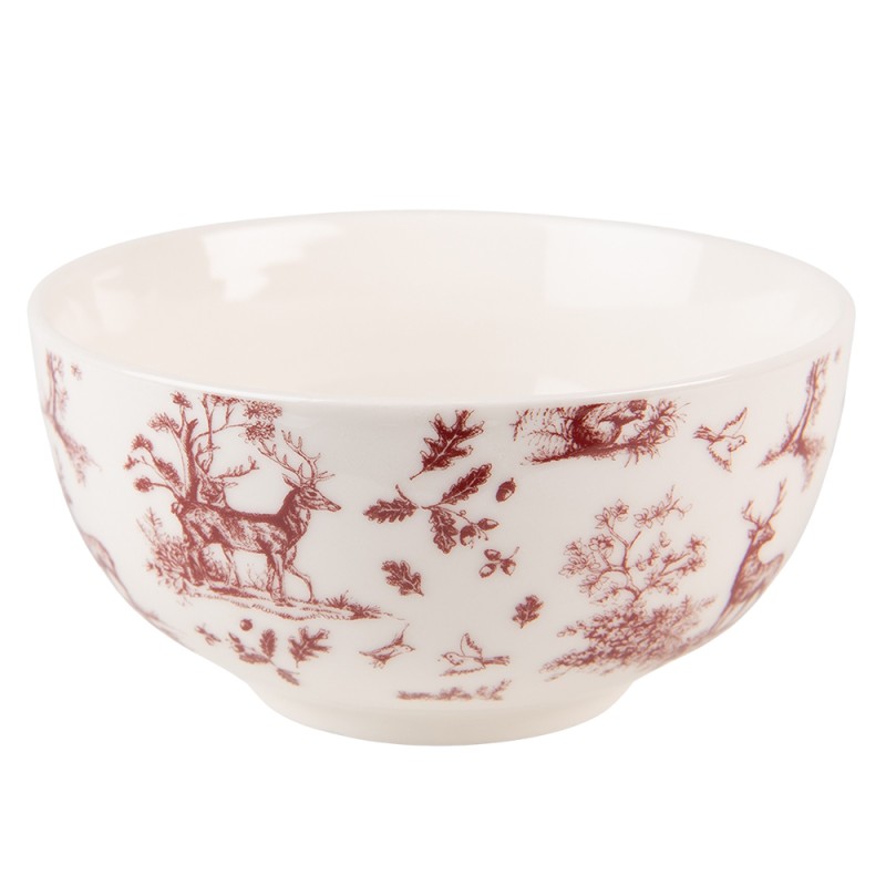 Clayre & Eef Soup Bowl 500 ml Beige Red Porcelain Reindeer and Trees