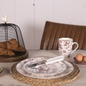 Clayre & Eef Assiette de petit déjeuner Ø 20 cm Beige Rouge Porcelaine Rennes et arbres