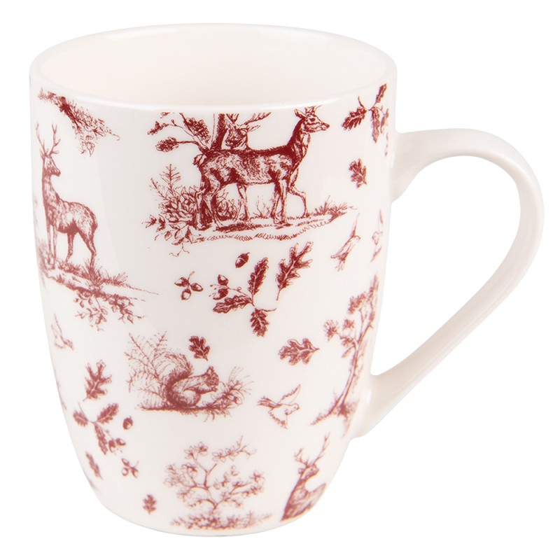 Clayre & Eef Mug 300 ml Beige Rouge Porcelaine Rennes et arbres