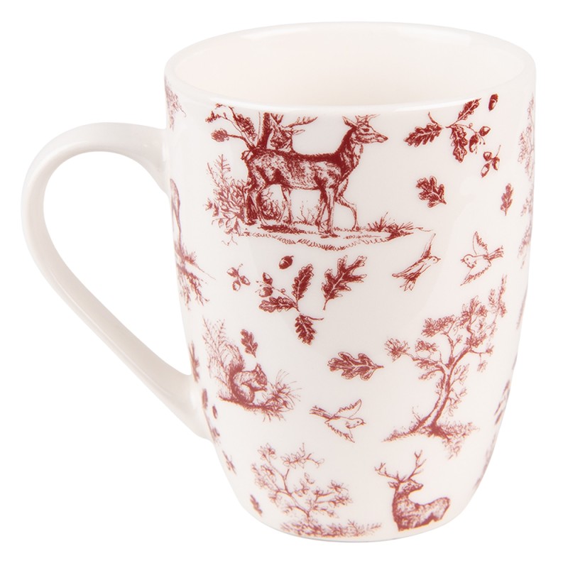 Clayre & Eef Mug 300 ml Beige Red Porcelain Reindeer and Trees