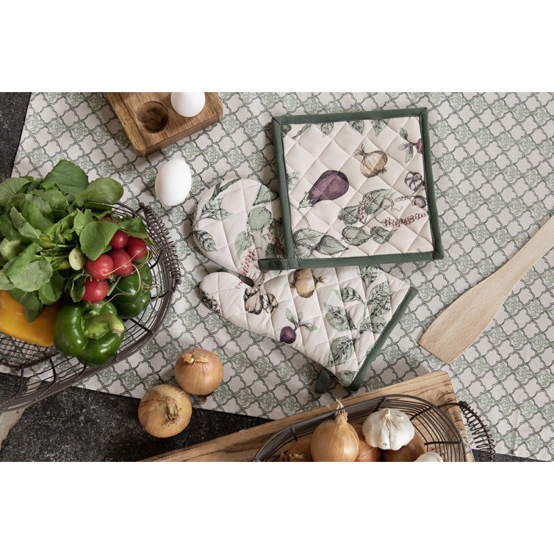 Clayre & Eef Asciugamani da cucina 50x85 cm Verde Beige Cotone Rombo