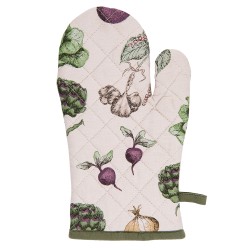 Clayre & Eef Ofenhandschuh 16x30 cm Beige Grün Baumwolle Gemüse