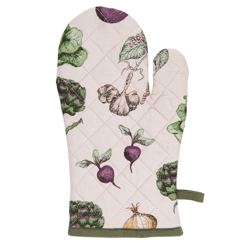 Clayre & Eef Oven Mitt 16x30 cm Beige Green Cotton Vegetables