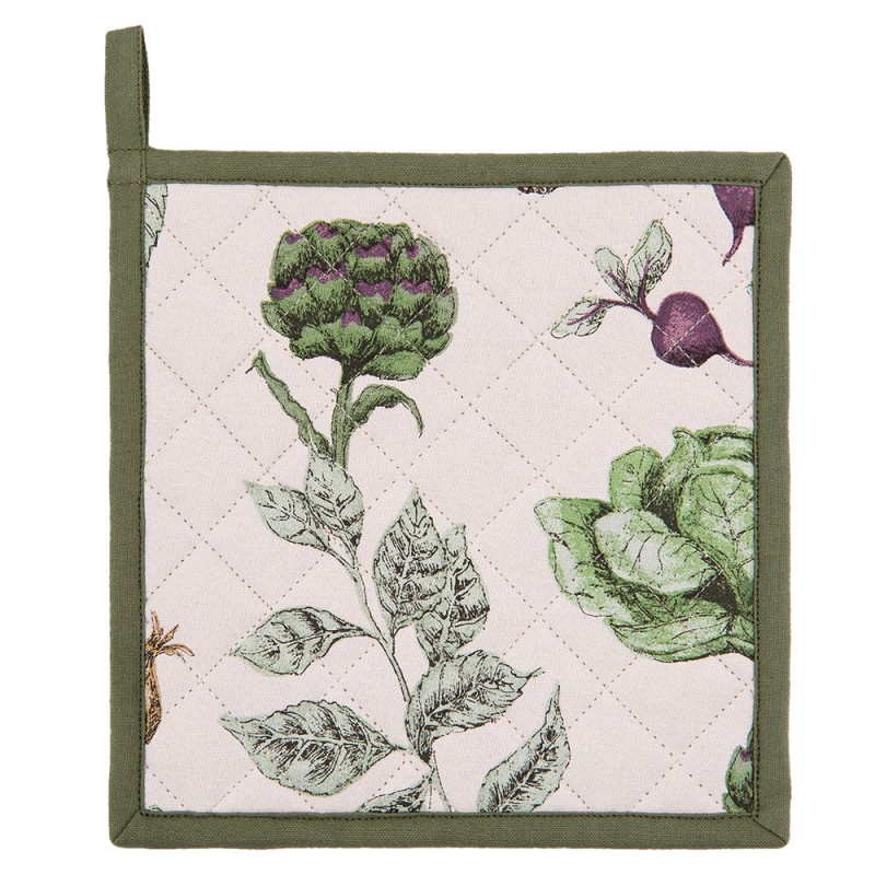 Clayre & Eef Pot Holder 20x20 cm Beige Green Cotton Square Vegetables