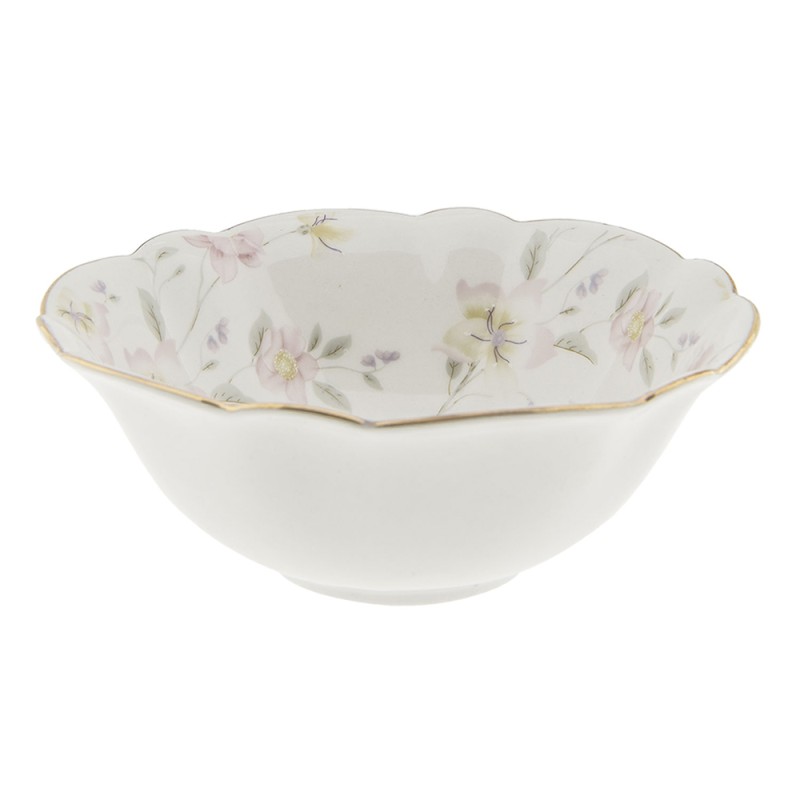 Clayre & Eef Bol à soupe Ø 15 cm Blanc Rose Porcelaine Rond Fleurs