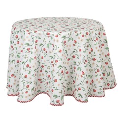 Clayre & Eef Tischdecke Ø 170 cm Weiß Rot Baumwolle