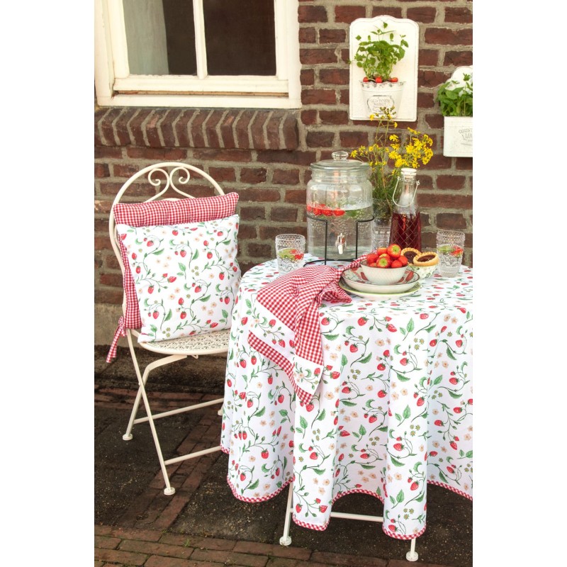Clayre & Eef Tablecloth Ø 170 cm White Red Cotton