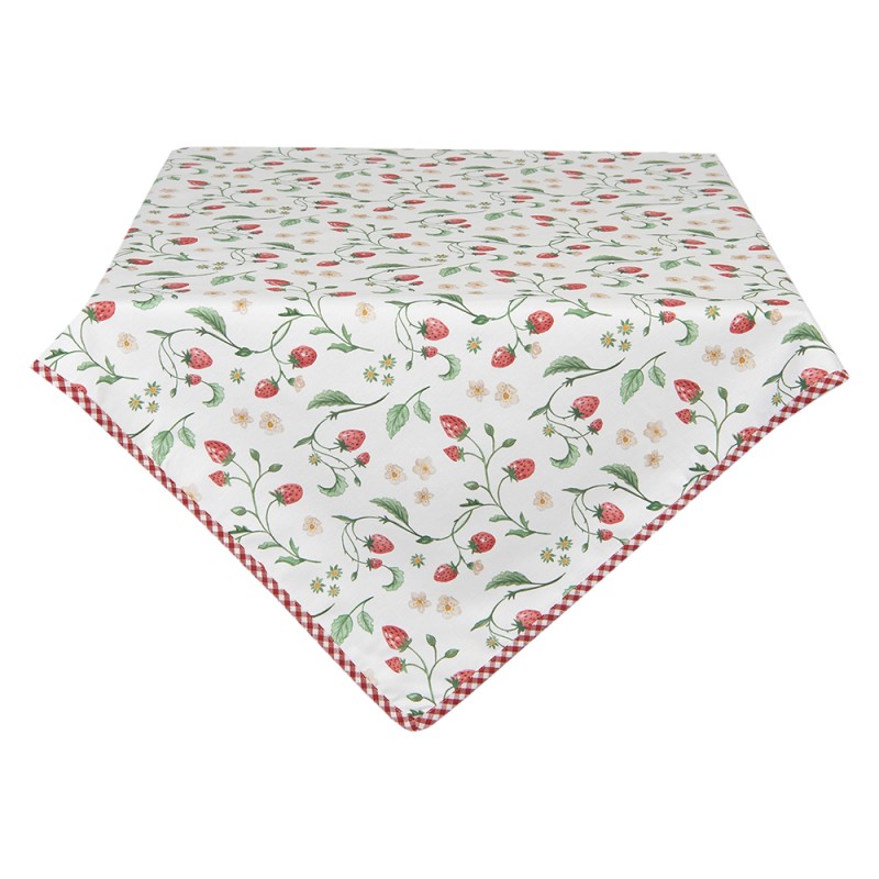 Clayre & Eef Tischdecke 150x150 cm Weiß Rot Baumwolle Quadrat Erdbeeren