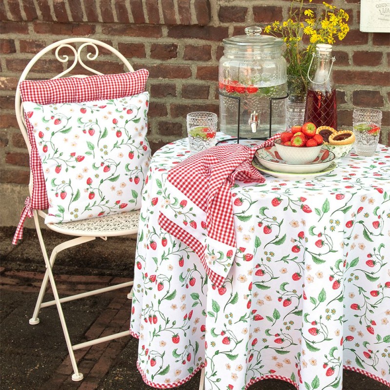 Clayre & Eef Tablecloth 150x150 cm White Red Cotton Square Strawberries