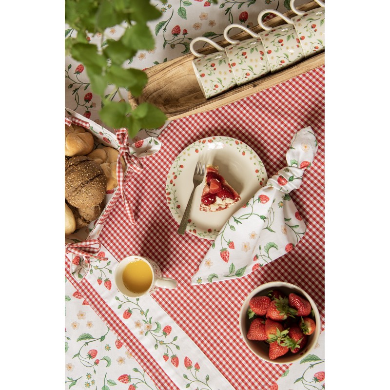 Clayre & Eef Tischdecke 150x150 cm Weiß Rot Baumwolle Quadrat Erdbeeren