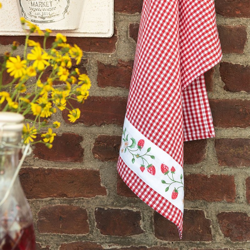 Clayre & Eef Asciugamani da cucina 50x70 cm Bianco Rosso Cotone Fragole