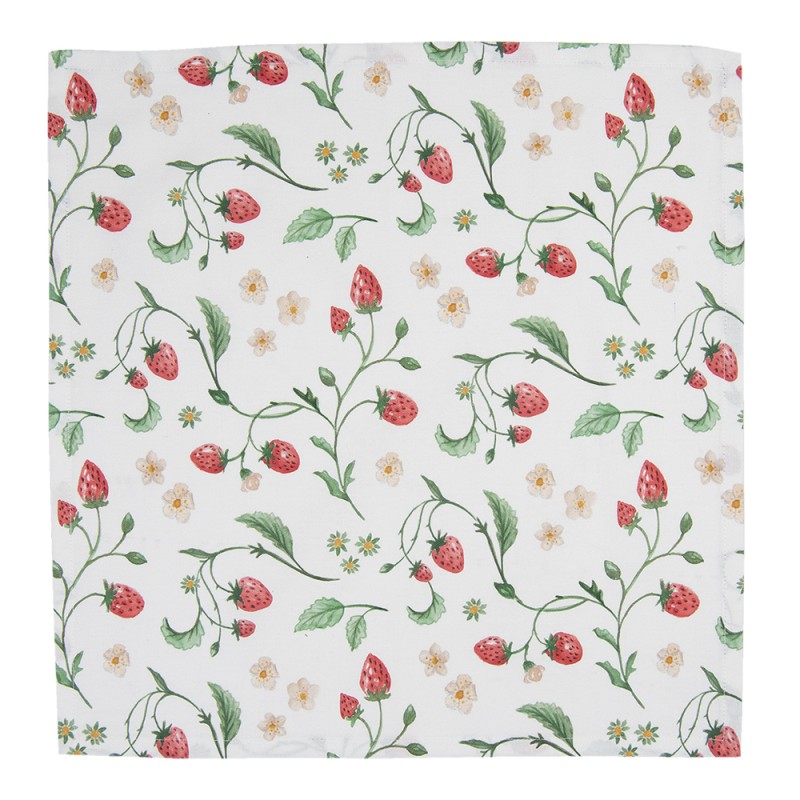 Clayre & Eef Napkins Cotton Set of 6 40x40 cm White Red Cotton Square Strawberries