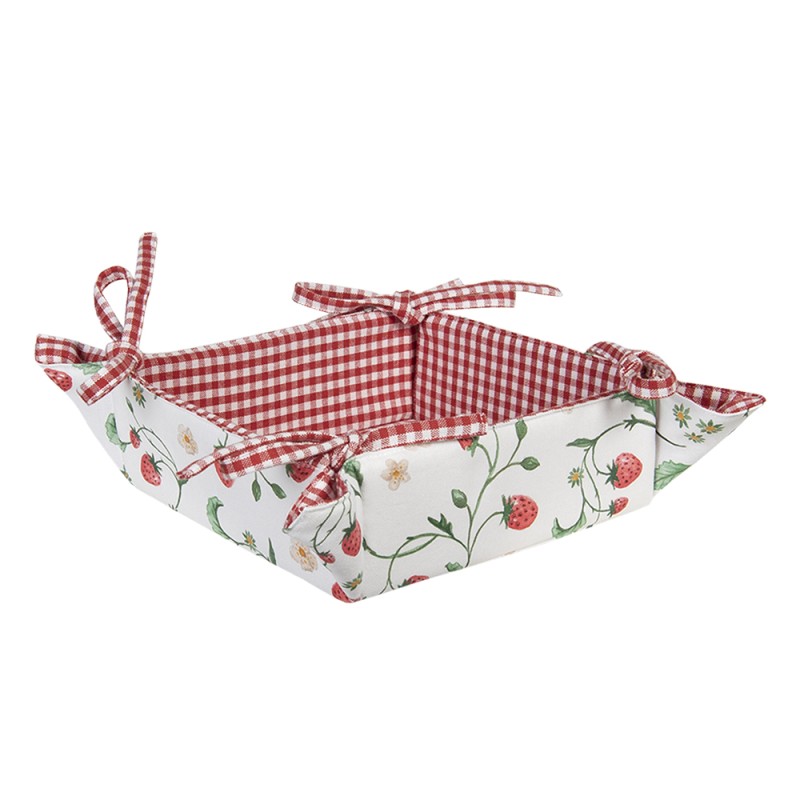 Clayre & Eef Bread Basket 35x35 cm White Red Cotton Strawberries