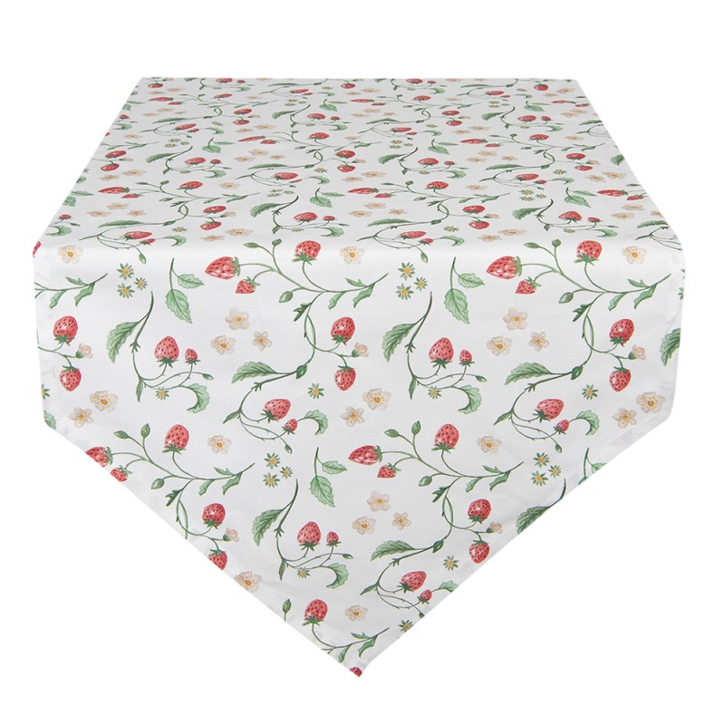 Clayre & Eef Table Runner 50x160 cm White Red Cotton Strawberries