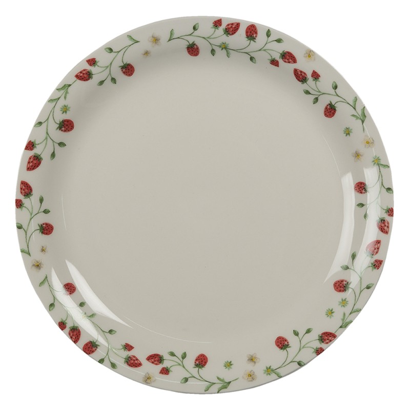 Clayre & Eef Breakfast Plate Ø 20 cm Beige Red Ceramic Round Strawberries