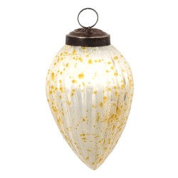 Clayre & Eef Christmas Bauble Ø 5 cm White Yellow Glass