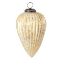 Clayre & Eef Christmas Bauble Ø 7 cm White Yellow Glass