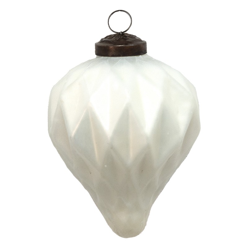 Clayre & Eef Christmas Bauble Ø 7 cm White Glass