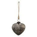 Clayre & Eef Christmas Bauble 7x4x8 cm Grey Glass Heart-Shaped