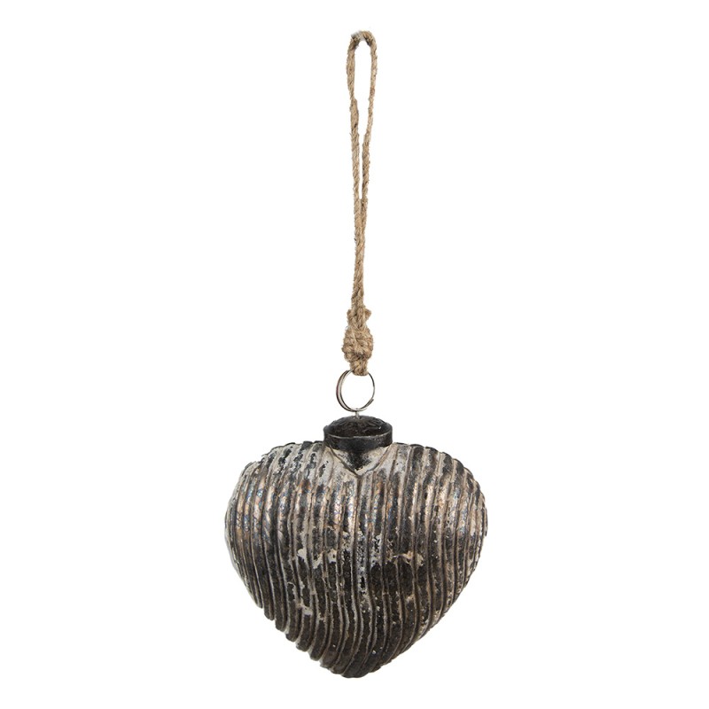 Clayre & Eef Christmas Bauble 7x4x8 cm Grey Glass Heart-Shaped