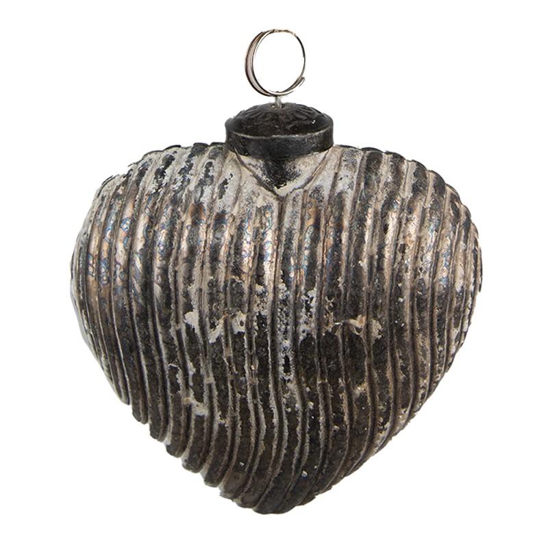 Clayre & Eef Christmas Bauble 11x5x12 cm Grey Glass Heart-Shaped