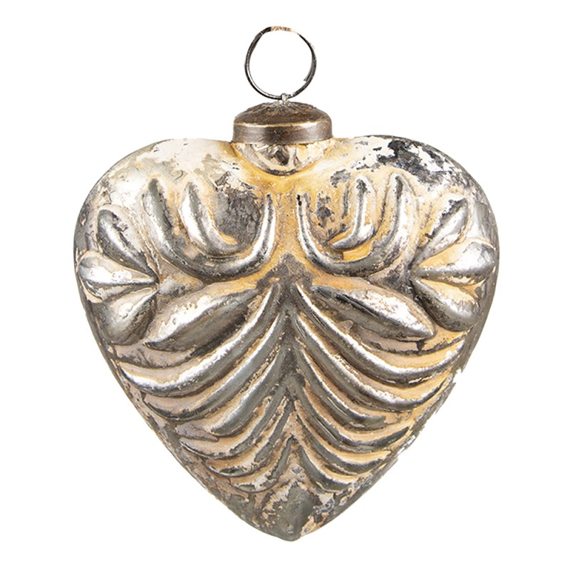 Clayre & Eef Christmas Bauble 9x4x10 cm Grey Glass Heart-Shaped