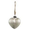 Clayre & Eef Christmas Bauble 7x4x8 cm Silver colored Glass Heart-Shaped