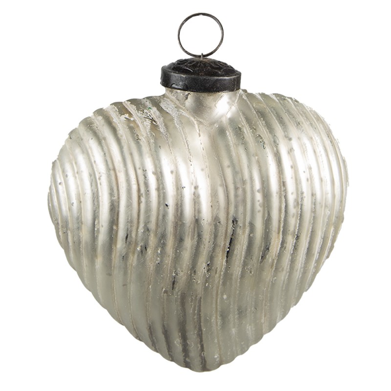 Clayre & Eef Palla di natale 9x4x10 cm Color argento Vetro A forma di cuore