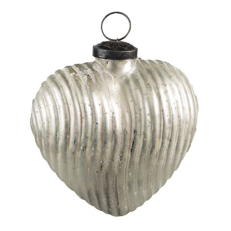 Clayre & Eef Christmas Bauble 11x5x12 cm Silver colored Glass Heart-Shaped