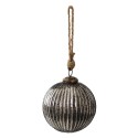 Clayre & Eef Christmas Bauble Ø 10 cm Black Silver colored Glass Round