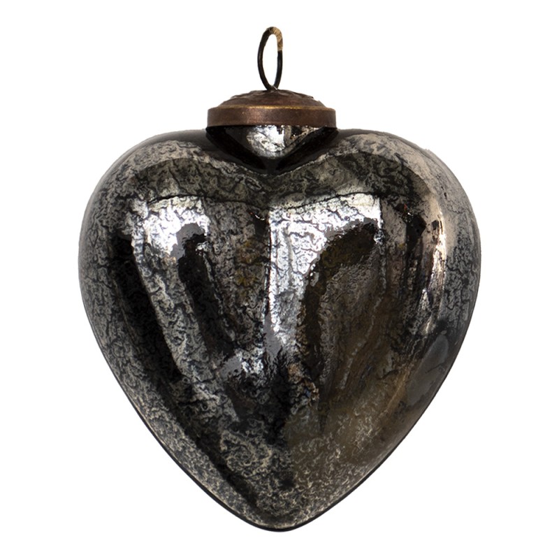 Clayre & Eef Christmas Bauble 11x5x12 cm Black Glass Heart-Shaped