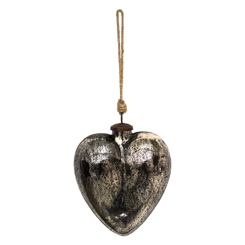 Clayre & Eef Christmas Bauble 15x5x17 cm Silver colored Glass Heart-Shaped