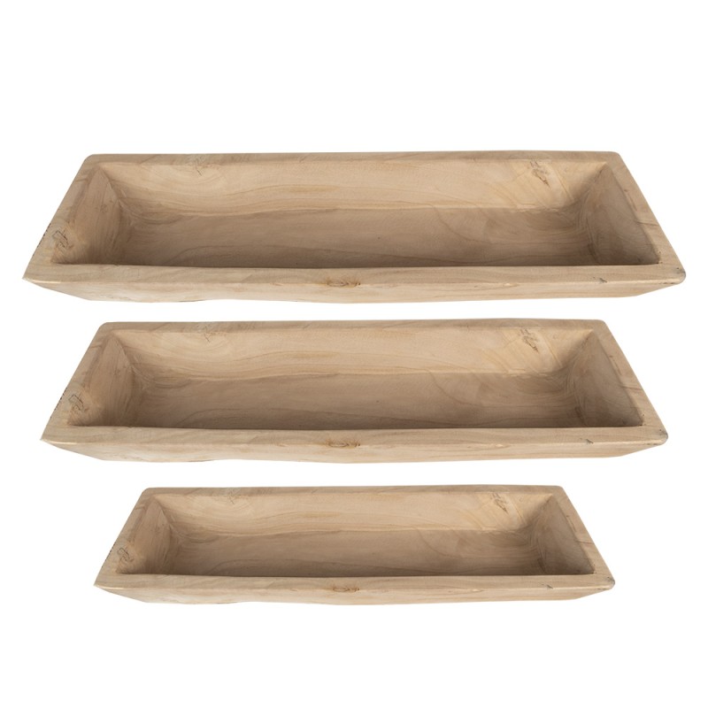 Clayre & Eef Decorative Bowl Set of 3 70 cm Brown Wood Rectangle