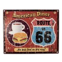 Clayre & Eef Tekstbord  25x20 cm Rood Ijzer Hamburger en koffie American Diner "the best food on this road"
