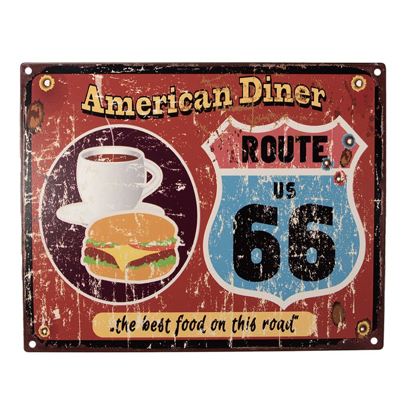 Clayre & Eef Textschild 25x20 cm Rot Eisen Hamburger und Kaffee