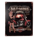 Clayre & Eef Tekstbord  20x25 cm Zwart Rood Ijzer Vrouw met motor Harley Davidson