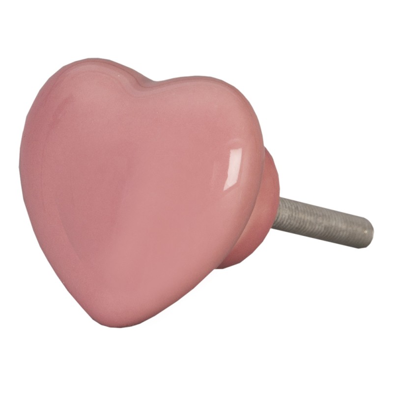 Clayre & Eef Door Knob 4 cm Pink Ceramic Heart-Shaped