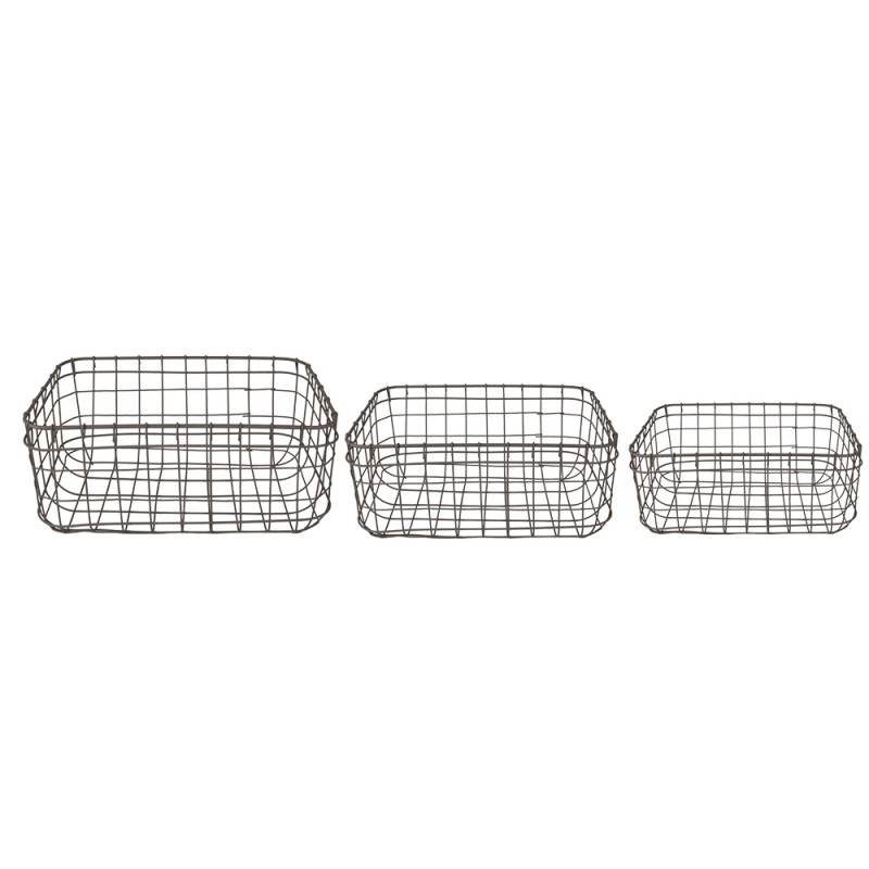 Clayre & Eef Opbergmand Set van 3  30x20x14 cm Bruin Ijzer