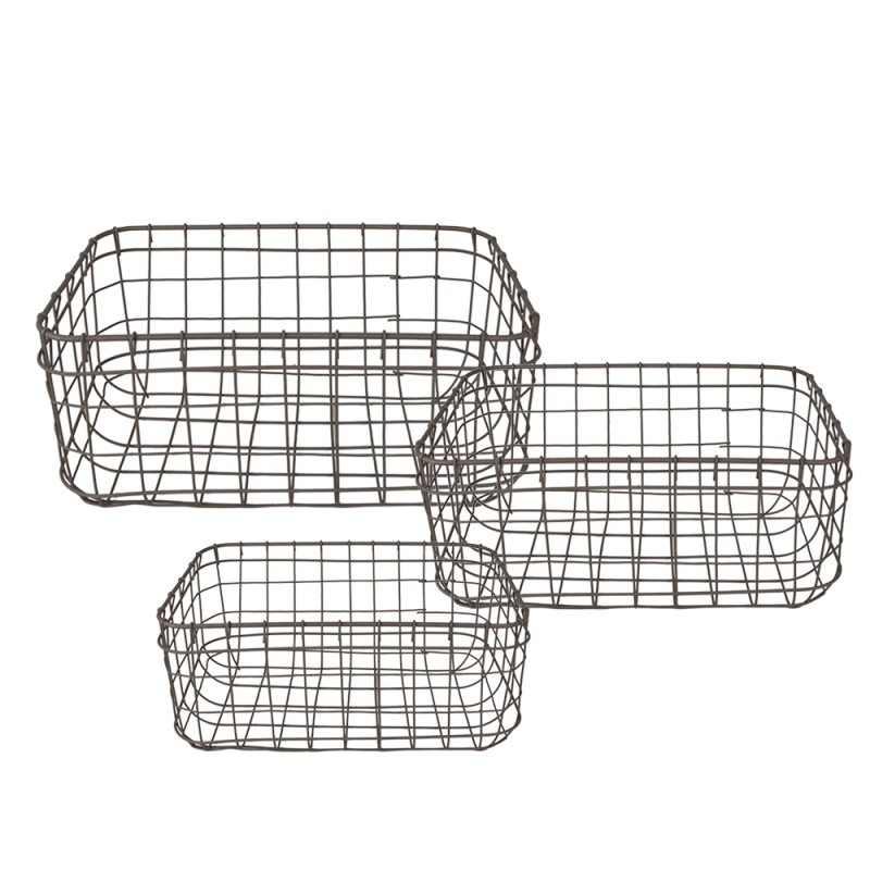 Clayre & Eef Storage Basket Set of 3 30x20x14 cm Brown Iron
