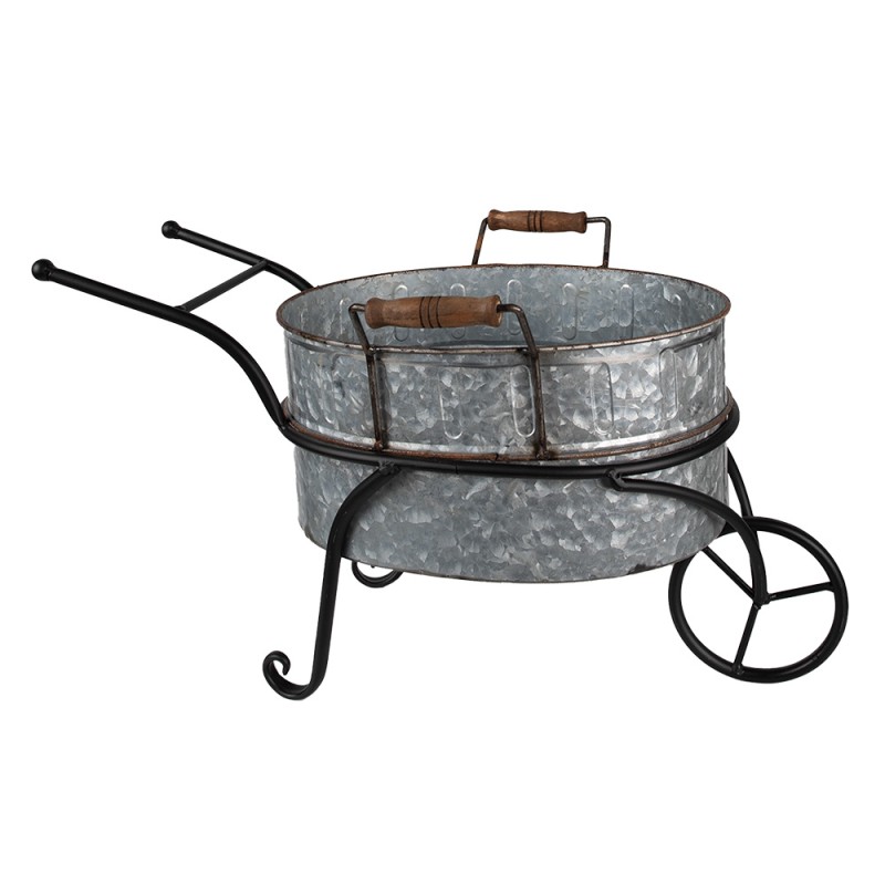 Clayre & Eef Plant Holder Wheelbarrow 54x31x31 cm Grey Iron