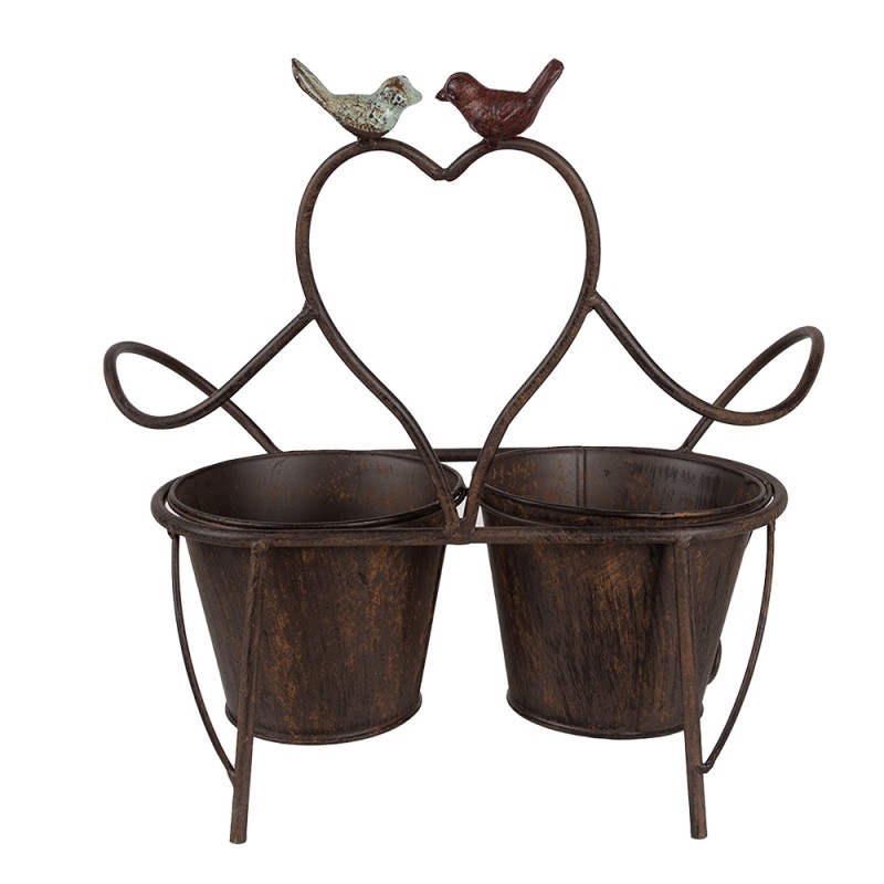 Clayre & Eef Porte-plante 39x18x39 cm Marron Fer Oiseaux