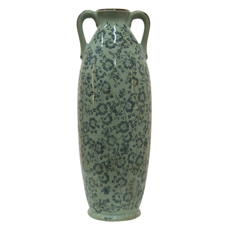 Clayre & Eef Vase Ø 16x45 cm Green Ceramic Flowers